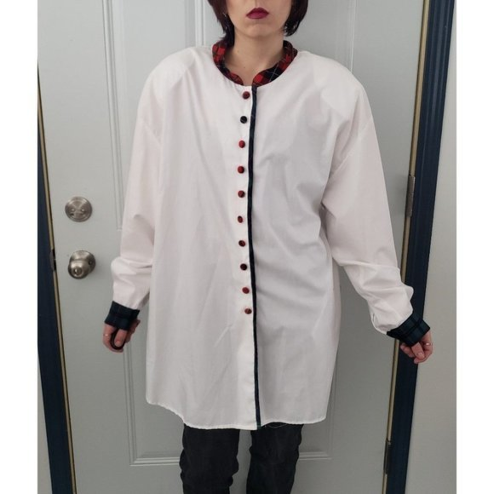 Vintage‎ 80s White Button Down with Plaid Accents